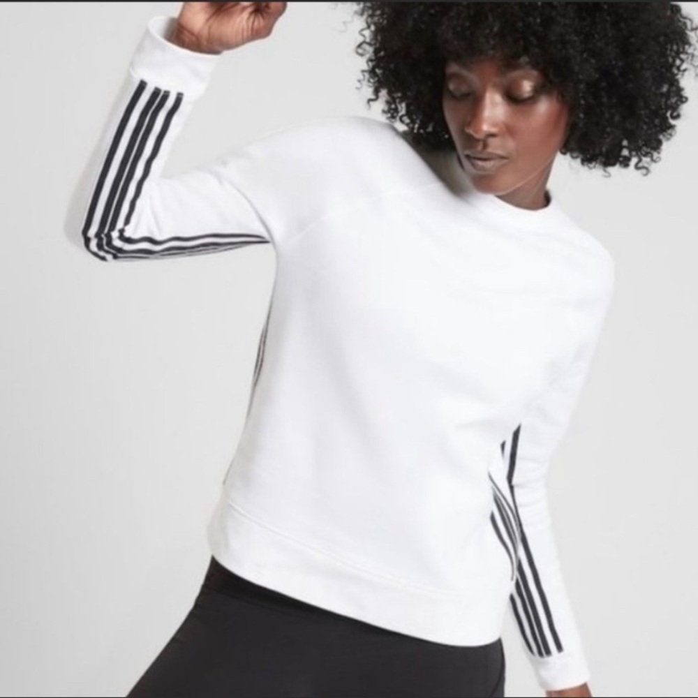 Athleta White Sweatshirt with Black Stripes